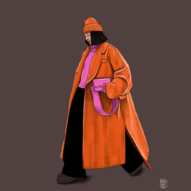 Orange Coat Girl Fashion Illustration – Editorial Digital Art