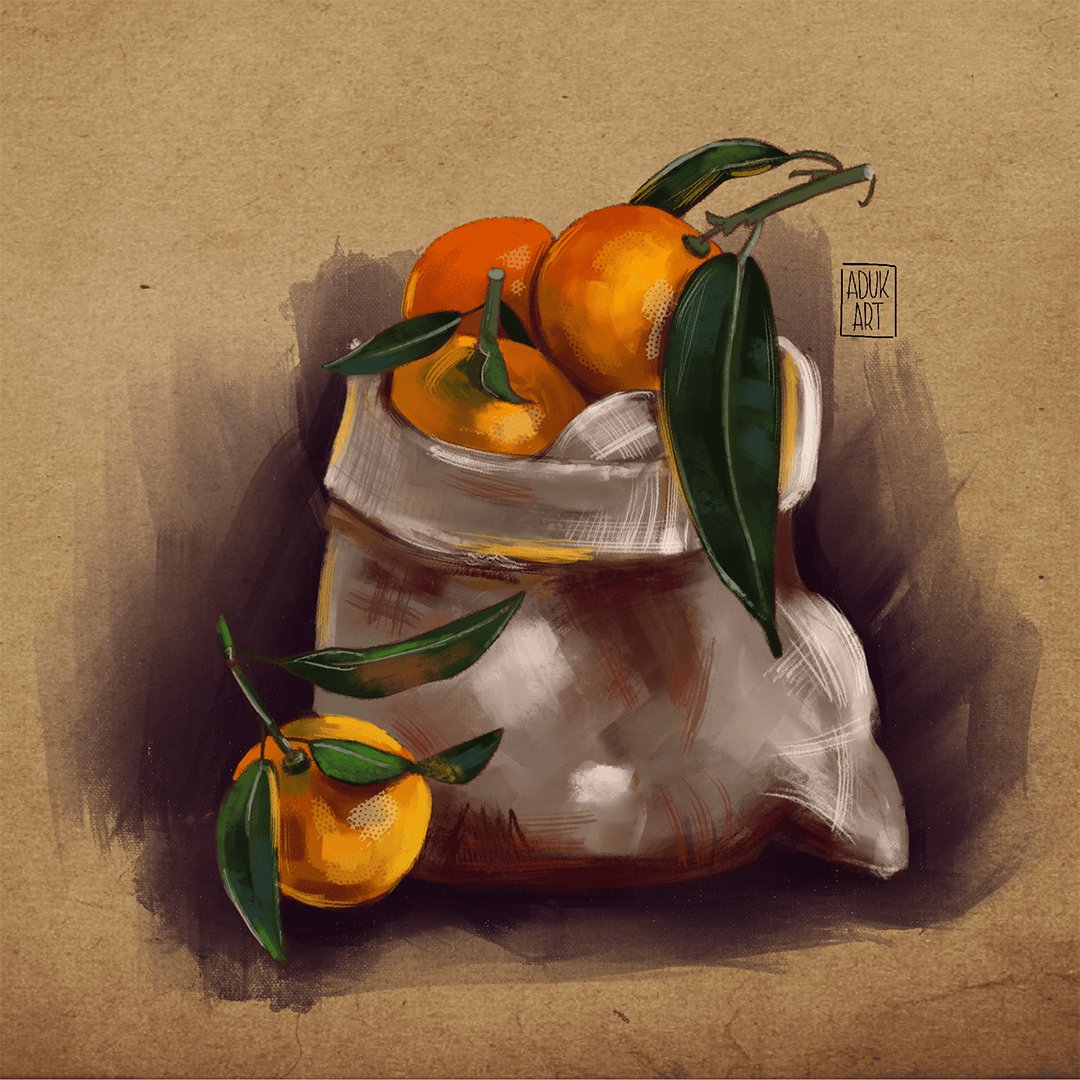 Tangerines in a knitted bag