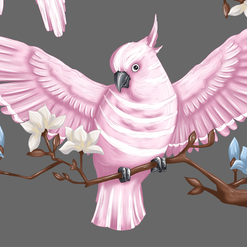 Part of bigger Jungle Pink Birds illustration