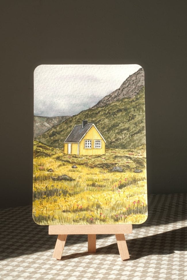 Yellow Cottage Watercolor Painting