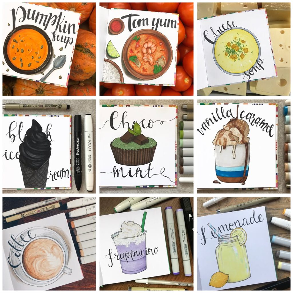 A page of food lettering