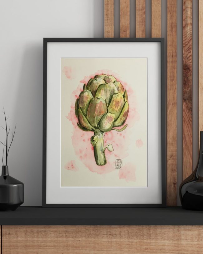Artichoke Watercolor Painting – Botanical Food Illustration